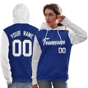 Custom Royal White Raglan Sleeves Pullover Personalized Team Sweatshirt Hoodie