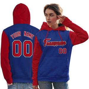 Custom Royal Red-White Raglan Sleeves Pullover Personalized Team Sweatshirt Hoodie