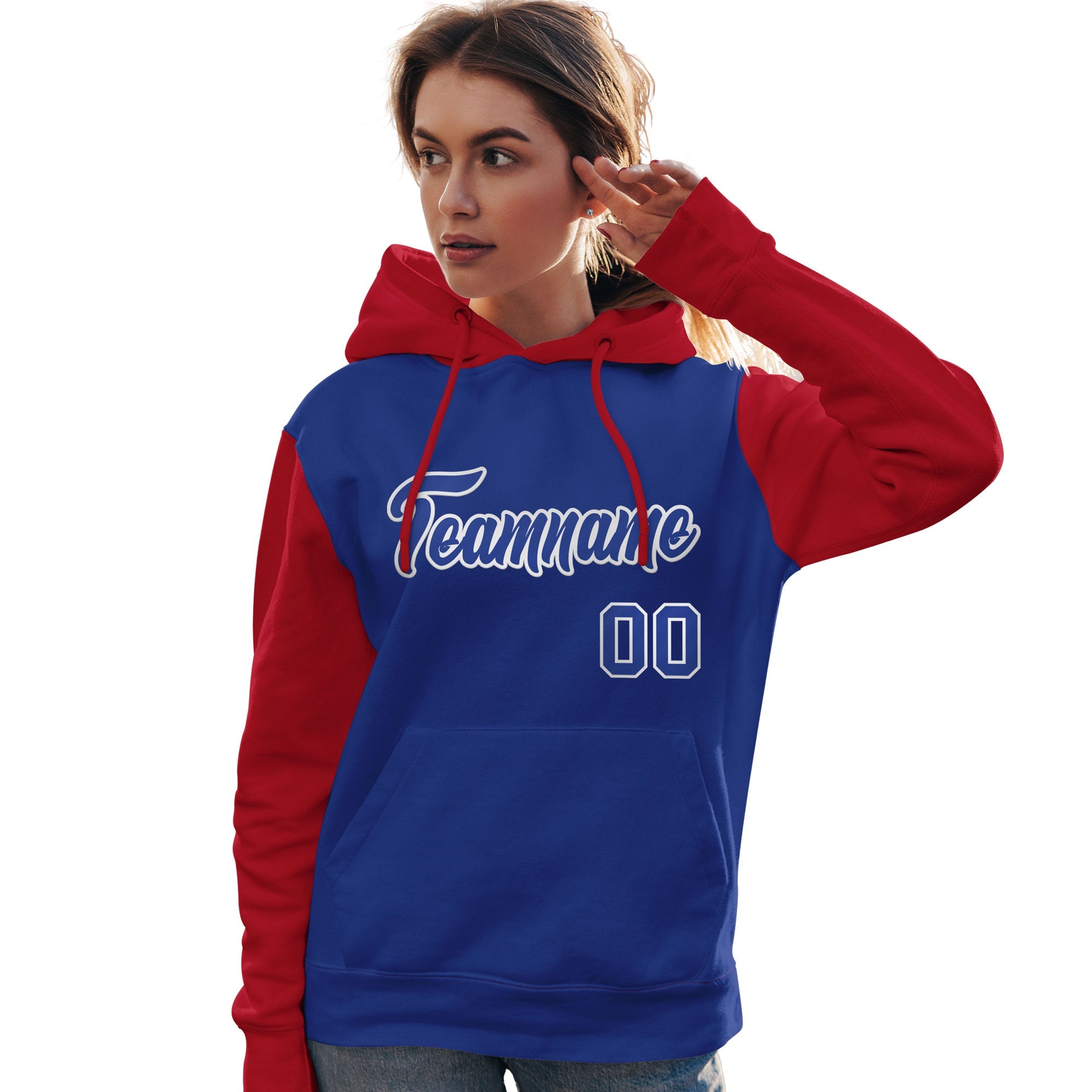 Custom Royal White-Red Raglan Sleeves Pullover Personalized Team Sweatshirt Hoodie