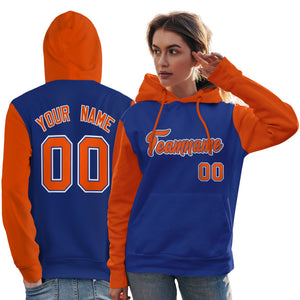 Custom Royal Orange-White Raglan Sleeves Pullover Personalized Team Sweatshirt Hoodie