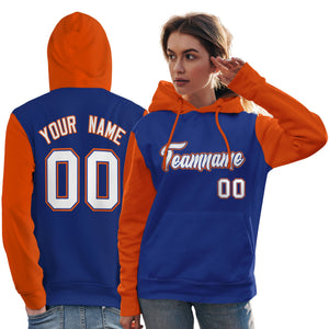 Custom Royal White-Orange Raglan Sleeves Pullover Personalized Team Sweatshirt Hoodie