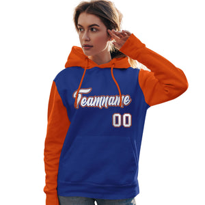 Custom Royal White-Orange Raglan Sleeves Pullover Personalized Team Sweatshirt Hoodie