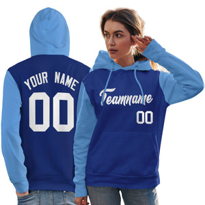 Custom Royal White-Light Blue Raglan Sleeves Pullover Personalized Team Sweatshirt Hoodie