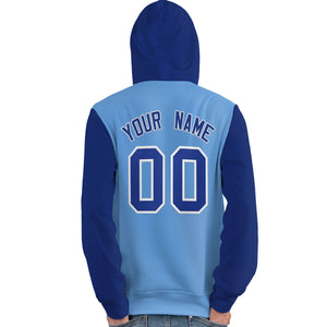 Custom Light Blue Royal-White Raglan Sleeves Pullover Personalized Team Sweatshirt Hoodie