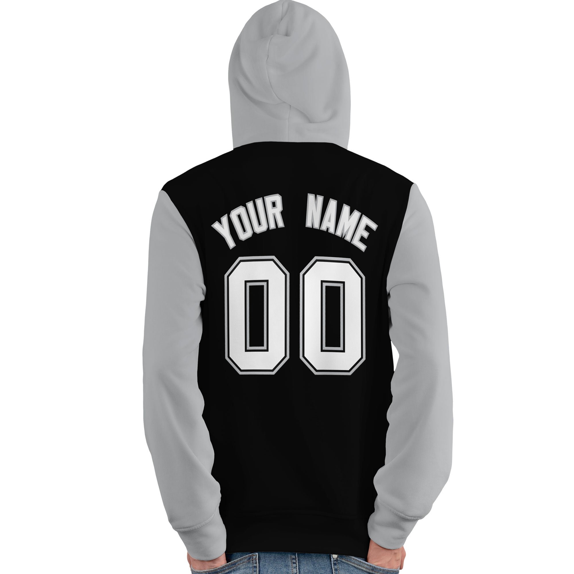 Custom Black White-Gray Raglan Sleeves Pullover Personalized Team Sweatshirt Hoodie