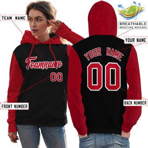 Custom Black Red-White Raglan Sleeves Pullover Personalized Team Sweatshirt Hoodie