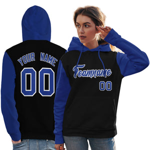 Custom Black Royal-White Raglan Sleeves Pullover Personalized Team Sweatshirt Hoodie