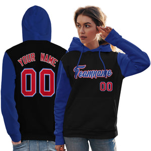 Custom Black Royal-Red Raglan Sleeves Pullover Personalized Team Sweatshirt Hoodie