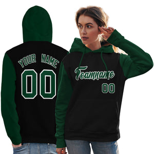 Custom Black Green-White Raglan Sleeves Pullover Personalized Team Sweatshirt Hoodie