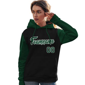 Custom Black Green-White Raglan Sleeves Pullover Personalized Team Sweatshirt Hoodie