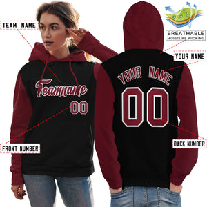 Custom Black Crimson-White Raglan Sleeves Pullover Personalized Team Sweatshirt Hoodie