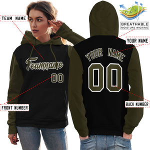 Custom Black Olive-White Raglan Sleeves Pullover Personalized Team Sweatshirt Hoodie