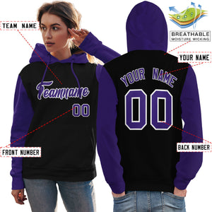 Custom Black Purple-White Raglan Sleeves Pullover Personalized Team Sweatshirt Hoodie