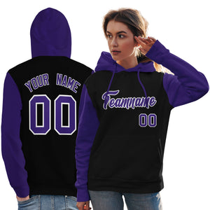 Custom Black Purple-White Raglan Sleeves Pullover Personalized Team Sweatshirt Hoodie