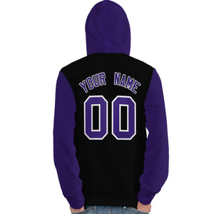 Custom Black Purple-White Raglan Sleeves Pullover Personalized Team Sweatshirt Hoodie