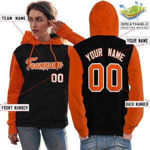 Custom Black Orange-White Raglan Sleeves Pullover Personalized Team Sweatshirt Hoodie