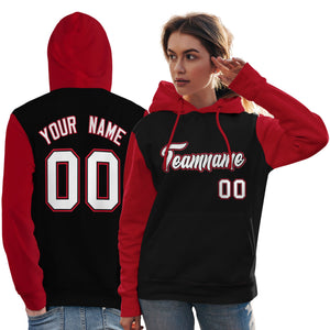 Custom Black White-Red Raglan Sleeves Pullover Personalized Team Sweatshirt Hoodie