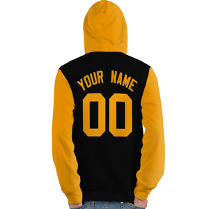 Custom Black Gold Raglan Sleeves Pullover Personalized Team Sweatshirt Hoodie