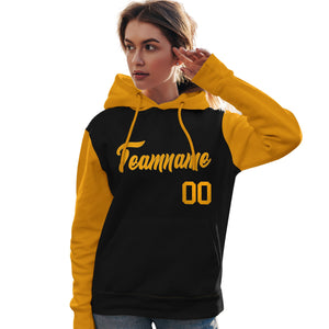 Custom Black Gold Raglan Sleeves Pullover Personalized Team Sweatshirt Hoodie