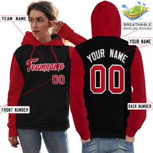 Custom Black Red-White Raglan Sleeves Pullover Personalized Team Sweatshirt Hoodie