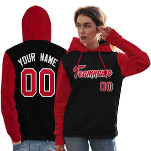 Custom Black Red-White Raglan Sleeves Pullover Personalized Team Sweatshirt Hoodie