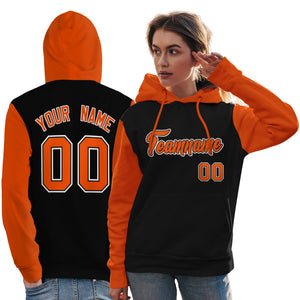 Custom Black Orange-White Raglan Sleeves Pullover Personalized Team Sweatshirt Hoodie