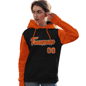 Custom Black Orange-White Raglan Sleeves Pullover Personalized Team Sweatshirt Hoodie