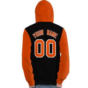 Custom Black Orange-White Raglan Sleeves Pullover Personalized Team Sweatshirt Hoodie