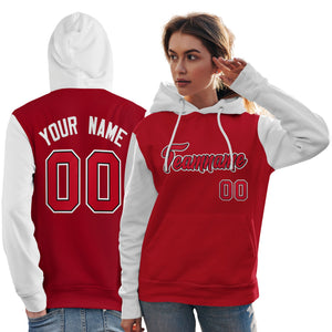 Custom Red Black-White Raglan Sleeves Pullover Personalized Team Sweatshirt Hoodie