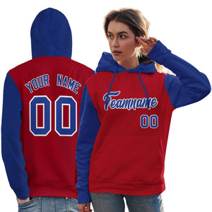 Custom Red Royal-White Raglan Sleeves Pullover Personalized Team Sweatshirt Hoodie