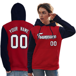 Custom Red White-Navy Raglan Sleeves Pullover Personalized Team Sweatshirt Hoodie