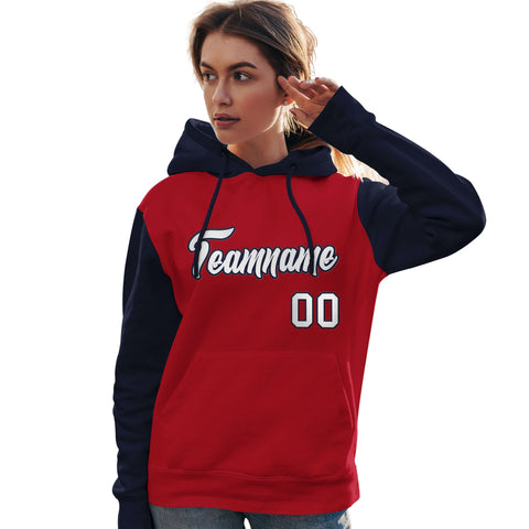 Custom Red White-Navy Raglan Sleeves Pullover Personalized Team Sweatshirt Hoodie