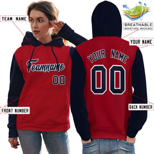 Custom Red Navy-White Raglan Sleeves Pullover Personalized Team Sweatshirt Hoodie