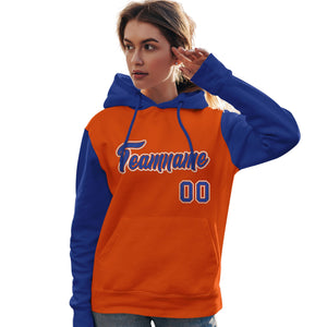 Custom Orange Royal-White Raglan Sleeves Pullover Personalized Team Sweatshirt Hoodie