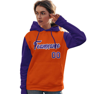 Custom Orange Purple-White Raglan Sleeves Pullover Personalized Team Sweatshirt Hoodie