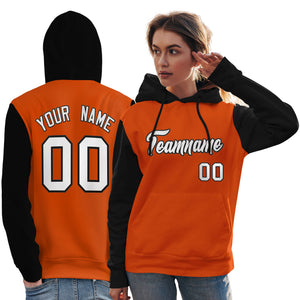 Custom Orange White-Black Raglan Sleeves Pullover Personalized Team Sweatshirt Hoodie