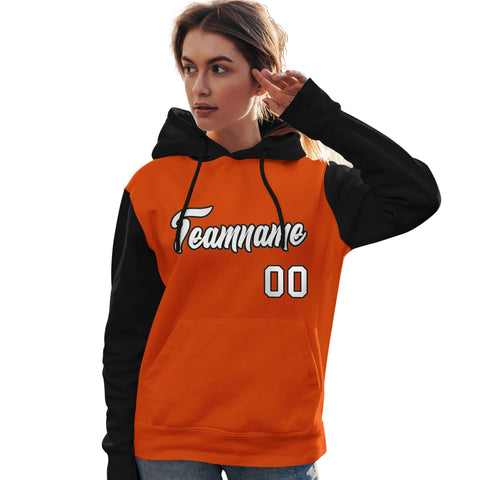 Custom Orange White-Black Raglan Sleeves Pullover Personalized Team Sweatshirt Hoodie
