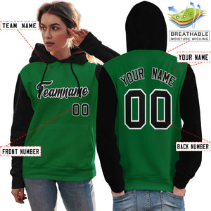 Custom Kelly Green Black-White Raglan Sleeves Pullover Personalized Team Sweatshirt Hoodie