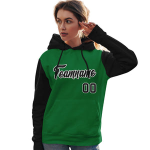 Custom Kelly Green Black-White Raglan Sleeves Pullover Personalized Team Sweatshirt Hoodie