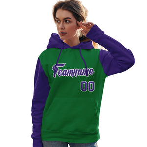 Custom Kelly Green Purple-White Raglan Sleeves Pullover Personalized Team Sweatshirt Hoodie