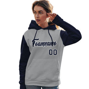 Custom Gray Navy-White Raglan Sleeves Pullover Personalized Team Sweatshirt Hoodie