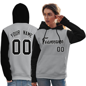 Custom Gray Black-White Raglan Sleeves Pullover Personalized Team Sweatshirt Hoodie