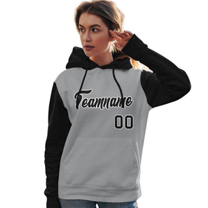 Custom Gray Black-White Raglan Sleeves Pullover Personalized Team Sweatshirt Hoodie