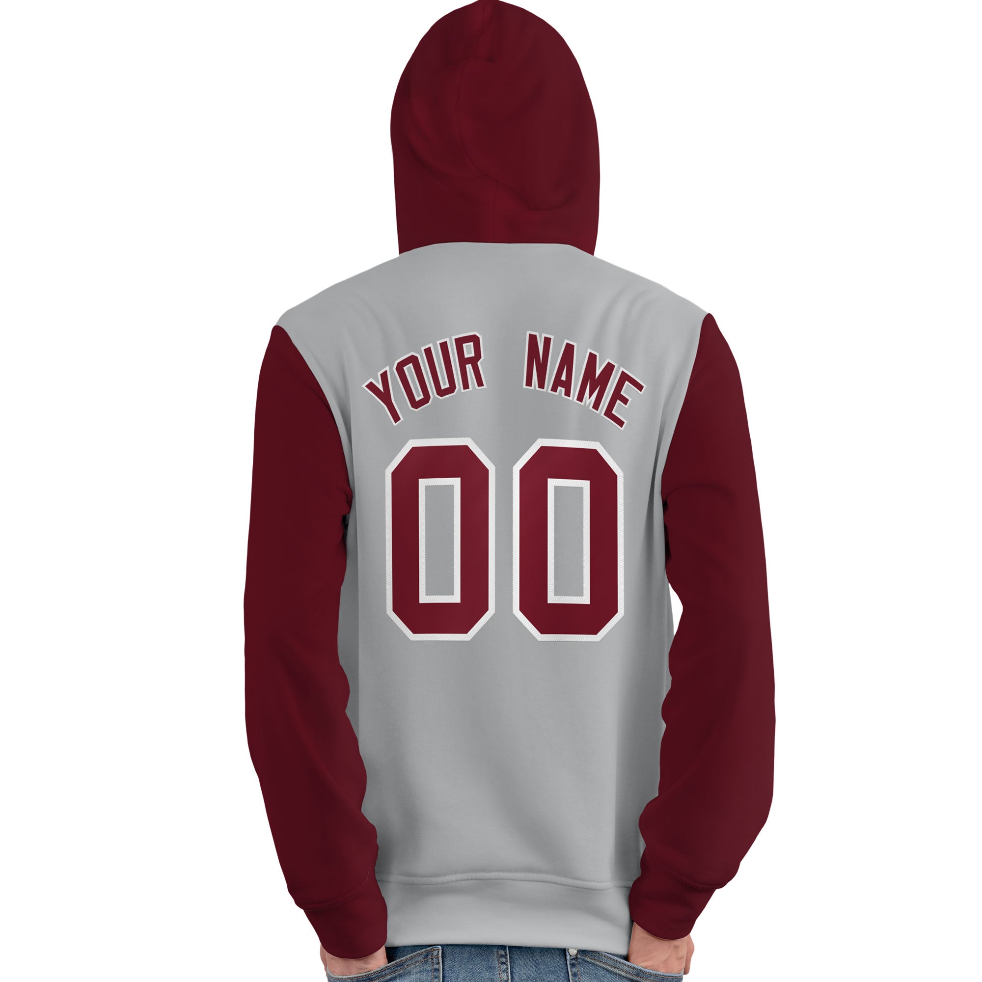 Custom Gray Crimson-White Raglan Sleeves Pullover Personalized Team Sweatshirt Hoodie