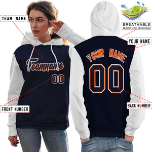 Custom Navy Orange-White Raglan Sleeves Pullover Personalized Team Sweatshirt Hoodie