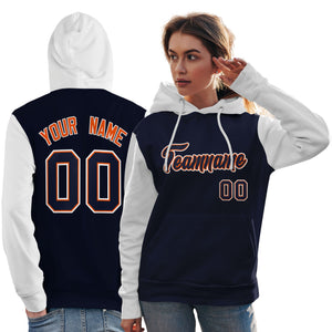 Custom Navy Orange-White Raglan Sleeves Pullover Personalized Team Sweatshirt Hoodie