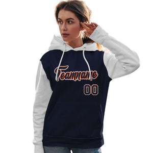 Custom Navy Orange-White Raglan Sleeves Pullover Personalized Team Sweatshirt Hoodie