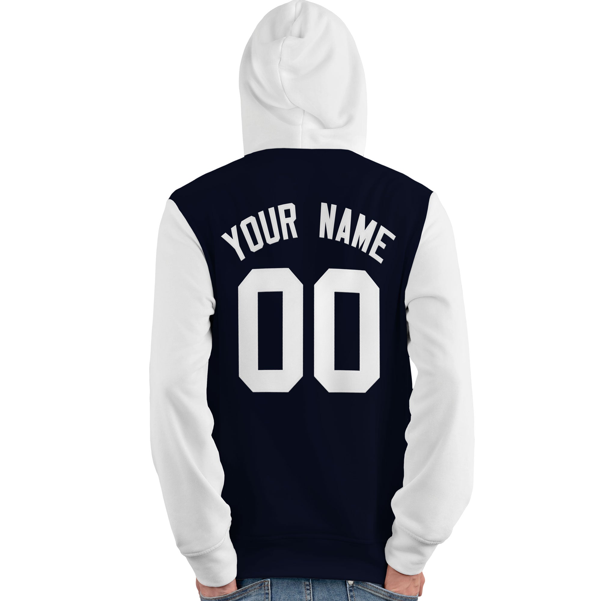 Custom Navy White Raglan Sleeves Pullover Personalized Team Sweatshirt Hoodie