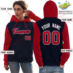 Custom Navy Red-White Raglan Sleeves Pullover Personalized Team Sweatshirt Hoodie