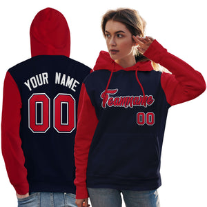 Custom Navy Red-White Raglan Sleeves Pullover Personalized Team Sweatshirt Hoodie